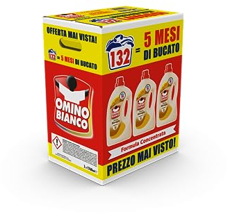 Omino Bianco - Detersivo Lavatrice Liquido, 132 Lavaggi, Rispetta Colori e Tessuti, Fresco Profumo con Essenza Cuore di Marsiglia, 1760 ml x 3 Confezioni