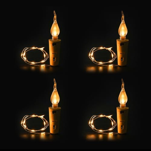 4 Stück Weinflaschen Lichter,Romantische Lichterketten Weihnachten LED Flasche mit Kork LED Umgebungslichtern für Party Hochzeit Geburtstag Datum Weihnachten Urlaub Bar