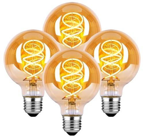 BNITITU Edison LED Vintage Glühbirne, Dimmbar Glühbirne E27 4W LED Warmweiss, Vintage Edison Dimmbar lampe E27 Ideal für Nostalgie und Retro Beleuchtung - Bernstein - 4 Stück（G80 HPS）