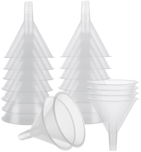 RHBLME Paquete de 20 embudos para botellas de llenado de cocina, embudos de boca ancha de 4.6 pulgadas para llenar botellas, embudos de plástico, embudo grande multiusos con boquilla de largo alcance