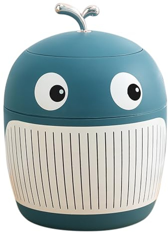 Koomuao Liemuao Poubelle Corbeille à Papiers en Plastique, 3.5L Poubelle de Table avec Couvercle, Baleine Mini Poubelle de Bureau pour Salle de Bain, Chambre, Bureau Enfant, Voiture (Bleu)