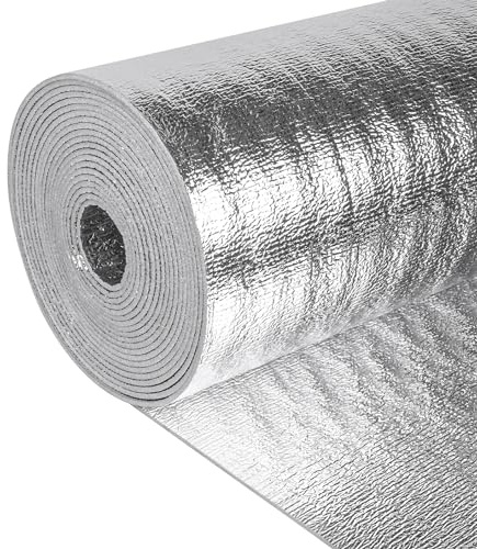 Reflective Insulation Roll 24in x 10Ft (3mm) Foam Core Radiant Barrier Double Reflective Aluminum Foil Wrap Insulation Sheet Thermal Shield for Winter RV Window Thermal Cold Insulating Summer Heat