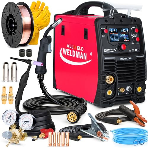 Weldman MIGTEC 200 LCD - Saldatrice a Filo Continuo con Gas 3 in 1 da 200 A - Sinergia - MMA, FLUX - Torcia TIG Inclusa - Induttanza, Saldobrasatura, 2T/4T - Set Basic