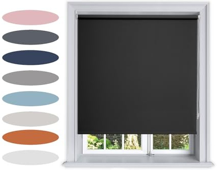 Lister Cartwright Roller Blinds Blackout Thermal(Black) – UV Protection, Insulated Trimmable Window Blind, Easy Fit, Child Safe for Home Bed Room,Living Room & Office(90W x160H cm)