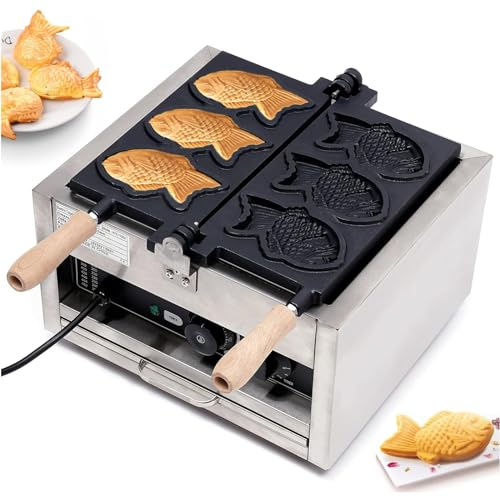 PJDDP Gaufrier De Poisson Taiyaki, 3 Pièces Gaufrier De Poisson Commercial éLectrique, Machine De Gaufrier AntiadhéSive pour Restaurant,Café,Maison, Contrôle De L'Heure Et De La Température