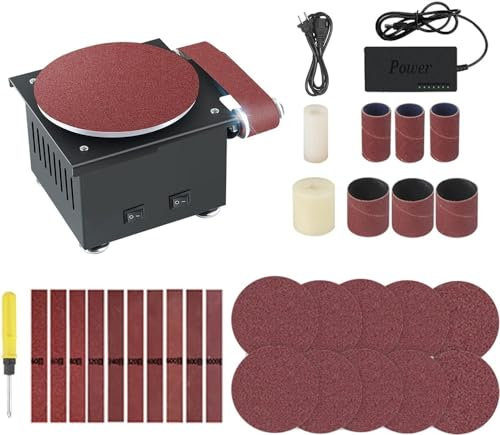 Meuleuse, mini ponceuse à bande et à disque, rouleau de ponçage, affûteuse de bord électrique, 7 vitesses variables, 10 disques/ceintures de ponçage, ponçage de table, polissage, rectifieuse for bois,