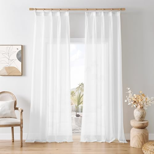 Softalker Gardiner med veckband, gardin, vit, set om 2, 270 cm, extra lång gardin och gardiner, vardagsrum, modern, 140 cm bred, voilegardin, vardagsrum, fönstergardiner för skensystem