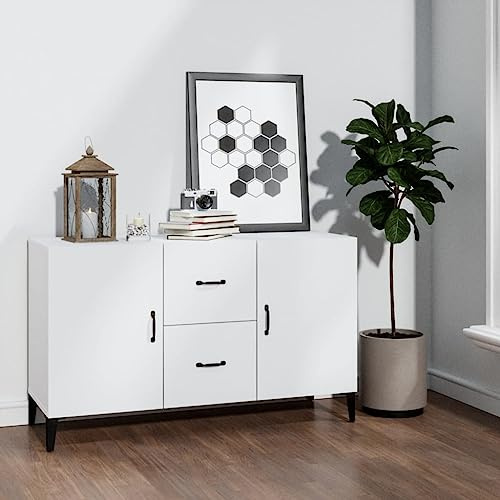 FOZICV Sideboard Weiß 100x36x60 cm Holzwerkstoff Feuchtigkeitsbeständigkeit Klassische Lagerschrank mit 2 Türen und 2 Schubladen Versehen Schubladenschrank Wohnzimmer