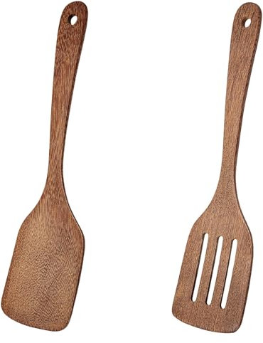 HEOUCH 2 Stücke Pfannenwender Holz, Stabiler Kochlöffel Holz, Leichtem Holzlöffel, Küchenutensilien Handgefertigt für Schutz vor Kratzer fr Pfanne, Hitzebestndig, Antibakteriell, Kchen Spatel Set