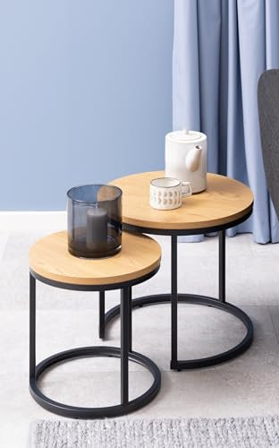 möbelando Satztisch >Spiro< (2er-Set) in Wildeiche; schwarz, MDF, Stahl - 45x40x45 (BxHxT)