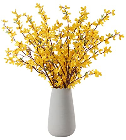 NSTVVEE Kunstblumen Künstliche Blumen Winter Jasmin Kunstblumen mit Keramikvase Hochzeit Home Decor Bouquet Hübsches Herbstarrangement Kunstblumen Set Party Dekoration