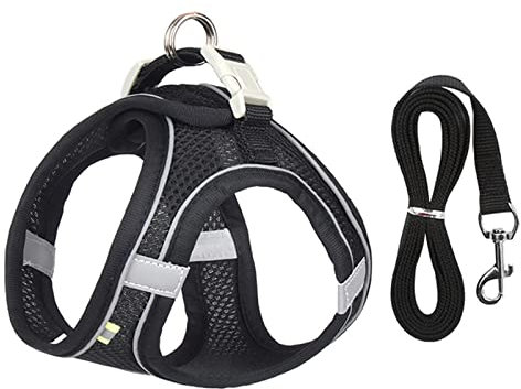 Hundegeschirr Hundegeschirr-Leine-Set for kleine Hunde, verstellbar, Welpen-Katzengeschirr, Weste, französische Bulldogge, Chihuahua, Mops, Outdoor-Laufleine(Black,L 7-11 kg)