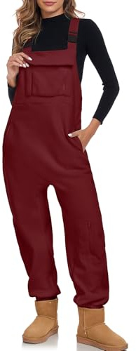 ALSOGO Jumpsuits für Damen Lässiger Latzhose Arbeitshose Fleece Warme Overalls Casual Work Winter Latzhosen mit Taschen