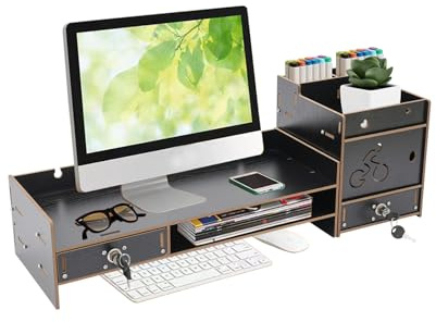 Alnemy Ständer für Computermonitore, Monitorständer Monitor Stand Holz bildschirmerhöhung Monitorerhöhung Belastbar für Spielzimmern, Arbeitszimmern, Büros (Schwarz)