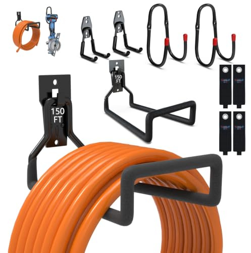 3-H Schlauchhalter 10er-Set,Wandhalterung für Gartenschlauch Kabel,Schwarz | Für Wasserschlauch & Verlängerungskabel. Inkl. Aufbewahrungsgurt. Robust, rostfrei, ideal für Garage Garten & Werkstatt