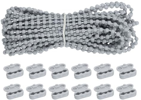 sourcing map Cordón de cadena de cuentas para cortina, 9,1 metros, cuerda de cadena de cuentas de plástico con 12 conectores de cadena ciega para pieza de repuesto de persiana, color gris