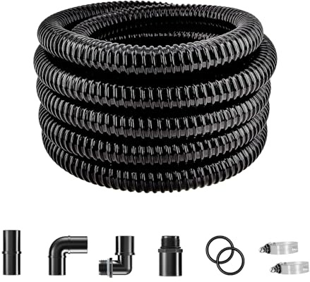 Longrun PVC -Teichschlauch, 1,5 Dia Schwarzgarten gewölbter flexibler Schlauch mit Klemmen, 8,2 Meter Länge