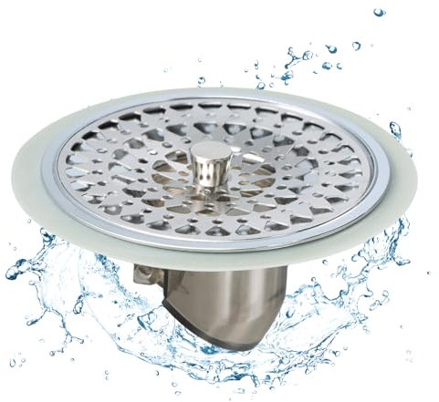 Amexo Filtro Desague Ducha, Desague Ducha Redondo Núcleo de Drenaje de Piso con Filtro de Pelo, Atrapa Pelos Ducha Silicona y Acero Inoxidable Tapa Desague Ducha para Baño, Bañera y Cocina