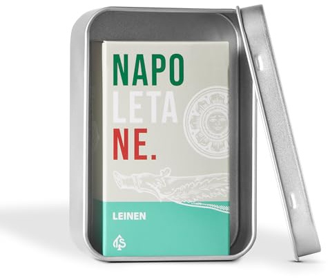TS Spielkarten | Napoletane Spielkarten LEINEN | extra Dicke Scopa Karten mit napoletanischem Bild | italienisches Spiel | handgezeichnet (Metalldose+ Spielkarten)