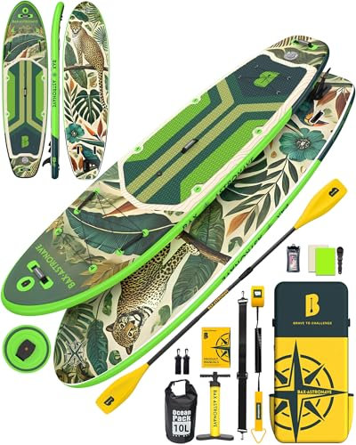 BAX ASTRONAVE Stand Up Paddling Board,335x88x15 Extra Breit Sup Board,Paddle Board Zubehör Con Cam Halterung,Verstellbares Paddel,Finnen,für 2 Personen,bis 200 kg belastba (Grün)