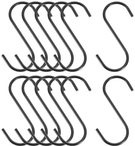 sourcing map S-Haken zum Aufhängen, 9,9 cm, extra lange Eisen-Kleiderbügel für Kleiderschrank, Küche, Werkstatt, Schrank, Badezimmer, Garten, Schwarz, 12 Stück