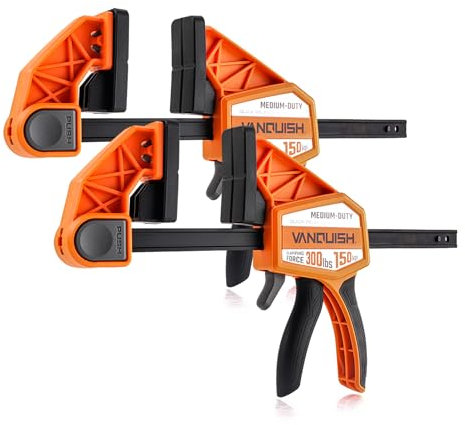 VANQUISH 6 Quick Release Bar Clamps for Woodworking, One-Hand Quick Release Spreader/Clamp, Light Duty Wood Clamps Set with 150LBS Load Limit, 2-pack, 3625