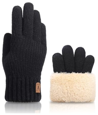 ERQIAO Warme Vollfingerhandschuhe für Herren, Winter, Touchscreen Plus, Fleece-Handschuhe, für Männer und Frauen, dicke Wolle, gestrickt, Radfahren, Fahren, Handschuhe (schwarz)