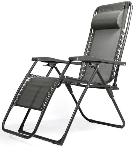 FUREINSTORE Tumbonas Plegables para Exterior -Diseño de Gravedad Cero para Jardín, Playa, Piscina y Terraza -Construcción en Acero Ligero y Reposacabezas Incluido (Gris)