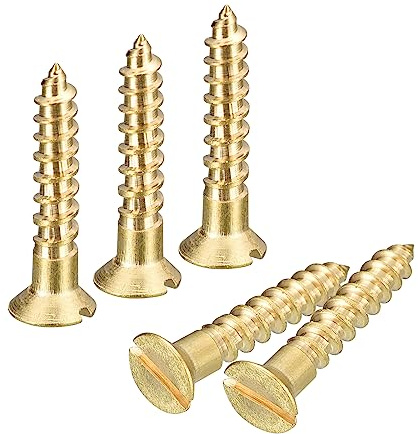 QUARKZMAN Vis À Bois En Laiton, 15Pcs M3.5 x 20mm À Fente Tête Plate Auto-Taraudeuse Pour Meubles De Menuiserie