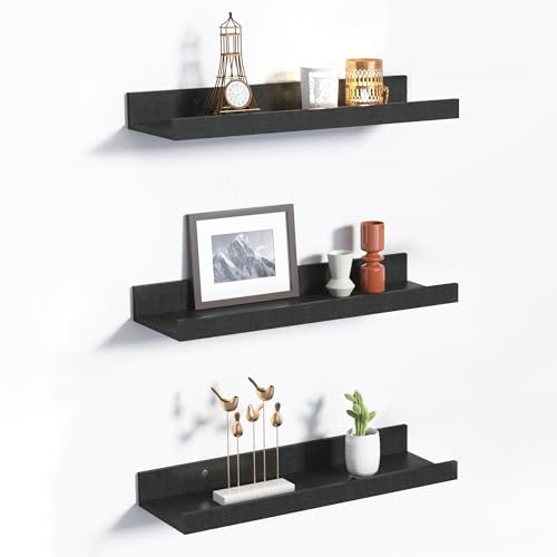upsimples 3 Stück Wandregal schwarz, Hängeregal Holz, Bilderleiste, Regal Wand für Wohnzimmer, Schlafzimmer, Kinderzimmer, Küche und Badezimmerwand (40×13cm)