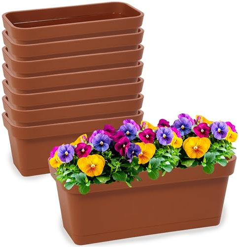 PECZEKO - Juego de 8 macetas de plástico para flores y hierbas, maceta de balcón resistente para balcón, terracota, diámetro de 40 cm