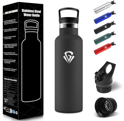 Borraccia Termica Bambini 500 ML, Senza BPA, Borraccia Termica, 18/8 Acciaio Inox, Bottiglia Termica, Sottovuoto a Doppia Parete, Borracce Termiche, con Cannuccia, Termos per Scuola, Sport - Nero