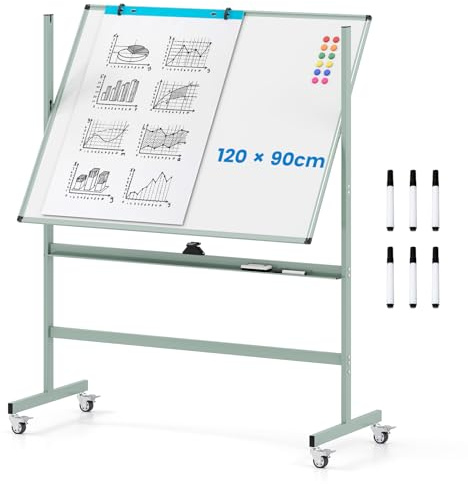 GOPLUS Whiteboard, abwischbar, Höhe verstellbar, 160 – 188 cm, doppelseitig, magnetisch, drehbar, 360 °, mit 4 Rädern, 1 Löscher, 12 Magnete, 6 Marker, Papier, für Schule, Grün