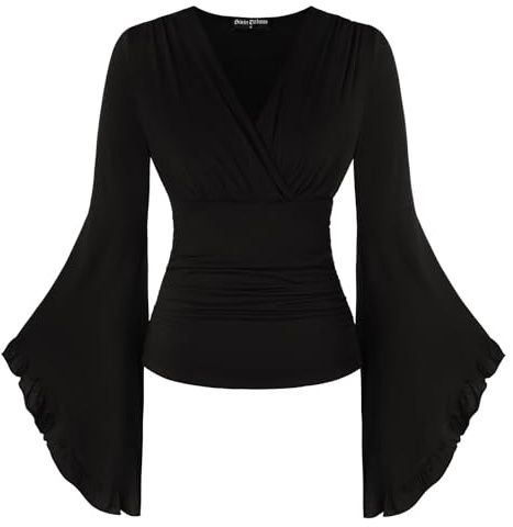 SCARLET DARKNESS Women's Victoria Wrap Blouse Elegant Smocked High Waist Fairycore Blouse Black S