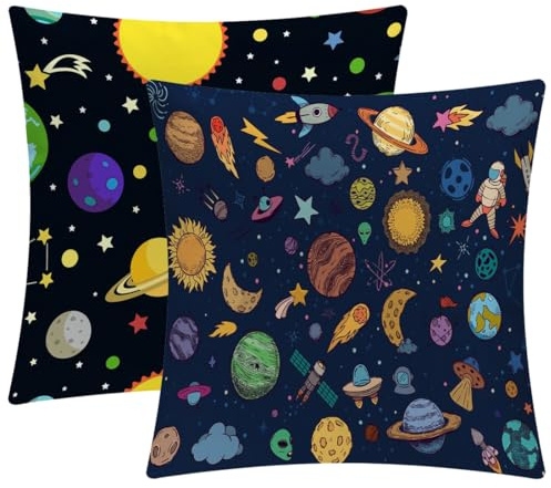 Funda de Almohada Infantil, 2 Piezas, Funda Infantil con Cremallera, Funda de cojín decorativa para niños, Funda de almohada Space, Funda de Almohada de Viaje para niños y niñas