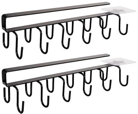 saerryor 2 Pcs Mug Holder Cabinet Cup Rack with 12 Hooks Cup Holder Under Shelf Storage,Cupboard Mug Holders for Kitchen,Restaurant,Coffee Shop,Mugs & Cup Hanging