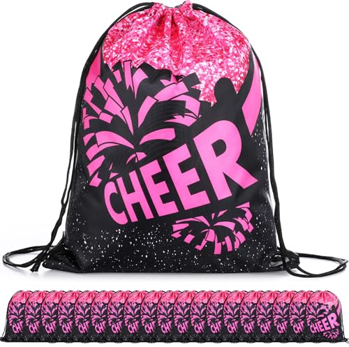 SATINIOR 20 Pcs Cheer Drawstring Backpacks Bulk Cheerleader Bags Cheerleading Gift Bags Cheer Accessories for Cheerleaders(Hot Pink)
