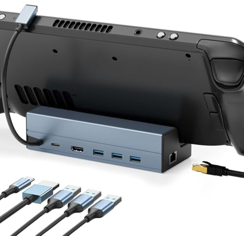 Docking Station for Steam Deck OLED Dock, 6-in-1 Steam Deck Dock with 4K 60Hz HDMI 2.0, 1000Mbps Gigabit Ethernet LAN, 3 USB 3.0, 100W Charging USB C Port for Valve Steam Deck LCD Hub Stand Accessorie