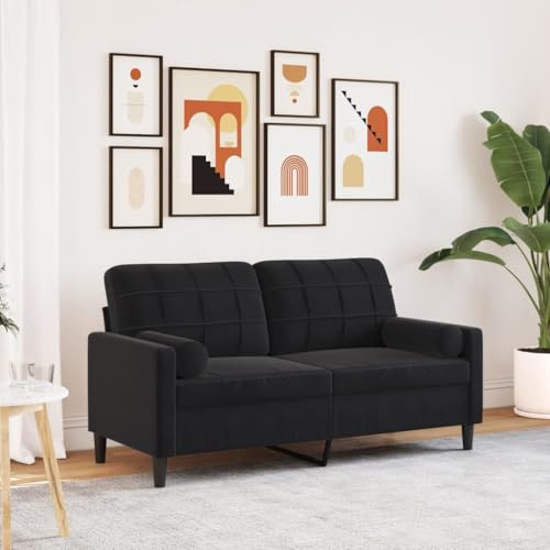 Emmtore Sofa 2-Sitzer,Couch mit Zierkissen Metallgestell, Polstersofa Stoffsofa für Wohnzimmer, Loungesofa Sitzmöbel Modern Samt Schwarz,140 cm
