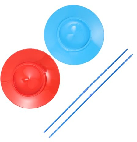 Mikinona 2 pièces Assiettes Chinoises de Jonglage pour Débutants avec Bâtons Plates Tournantes Colorées Rouge et Bleu Accessoires de pour Spectacles et Fêtes