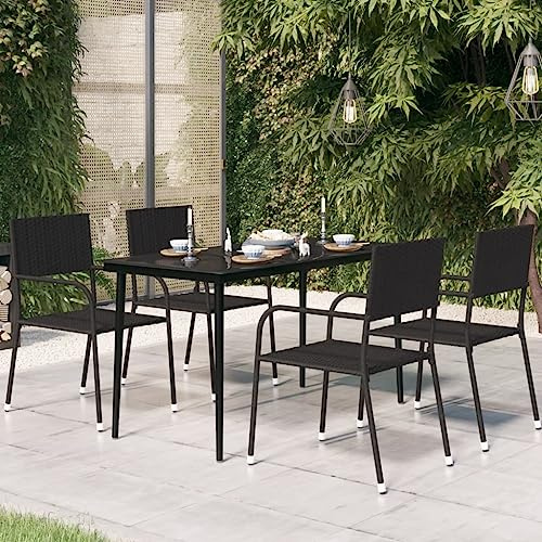 HaoChrymec Garten-Esstisch mit Stahlrahmen und Glas-Tischplatte, Loungetisch Outdoor, Esszimmer Tisch, Für Balkon und Terrasse, Schwarz, 140x70x74 cm