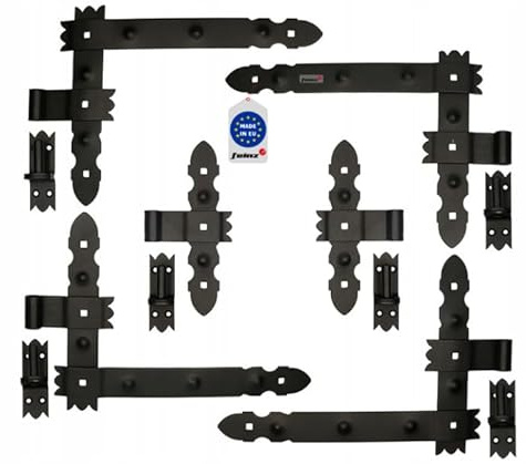 FEINZ Garagenscharnier 600x50 mm Set | Torscharnier, 6 Elemente, Bänder, Zapfen, Türband, pulverbeschichtet, langlebig, dekorativ, Türen, Tore, Fensterläden