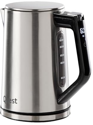 Quest Digital Temperature Control Kettle, 1.7L Capacity, 5 Temperature Settings for Tea/Coffee/Herbal/Green, Stainless Steel, 3000W (68339)