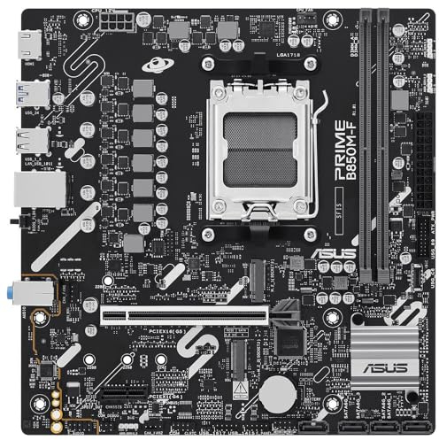 ASUS PRIME B850M-F, Scheda Madre AMD Micro-ATX, Slot DDR5, Nera | PCIe 5.0 Ready, 2 Slot M.2, Ethernet Realtek 1Gb, HDMI, USB-A da 5Gbps, USB-C da 5Gbps, BIOS FlashBack, Aura Sync
