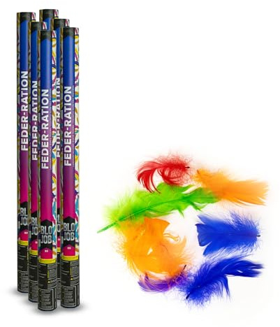 Pyroland 6 Stück Konfettikanone Feder-Ration 80 cm, bunte Federn, Party Popper für Hochzeit, Bühne und Geburtstag