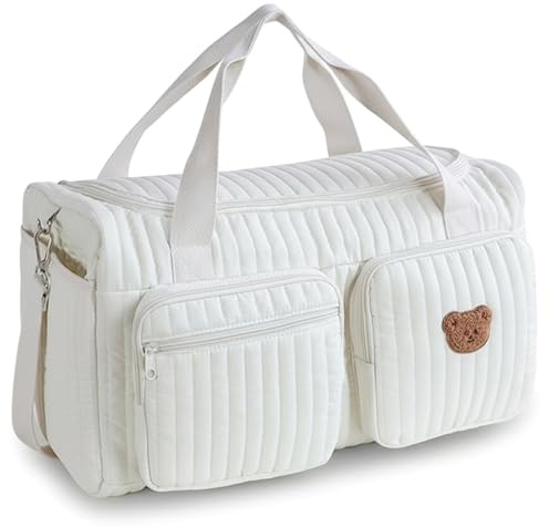 Sac de sport matelassé, sac de voyage pour bébé capacité avec broderie d'ours mignon pour les voyages à l'hôpital et en week-end, 18, 9 x 10, 2 x 8, 7 pouces, décoration la maison