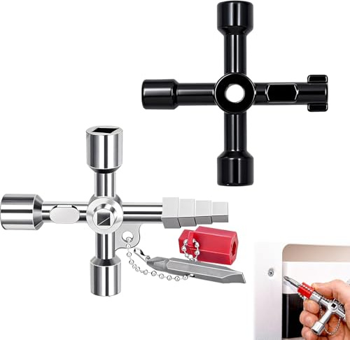 2 Pièces Universelles Multifonction 4 Voies, Croix Clef Triangle, Clé Universelle Multifonction, ﻿Clé Ouverture Compteur Eau, pour Compteurs d’Eau, Armoires Électriques et Utilisations Domestiques