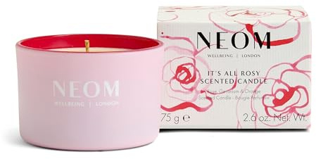 NEOM It's All Rosy Scented Candle 75g (Travel) I Rose, Geranium and Orange I 100% Naturally Derived Wax I 11 Essential Oils I Uplift Your Mood I Gift I Cruelty Free