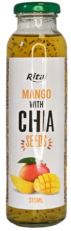 iCan Products Rita Chia Seed Drink 315ml Glass Bottles x24 – Single Flavour Box Mango, Passionfruit, Peach, Strawberry or Cherry with Chia Seed Jelly Pieces (Mango)