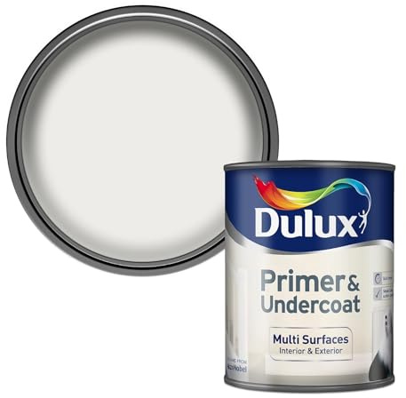 Dulux Primer & Undercoat, Interior & Exterior White, DIY Enthusiasts, Quick-Drying, Easy Application, Smooth Coverage, Long-Lasting Finish, Perfect For Wood, Metal, Plaster, Masonry, 750ml